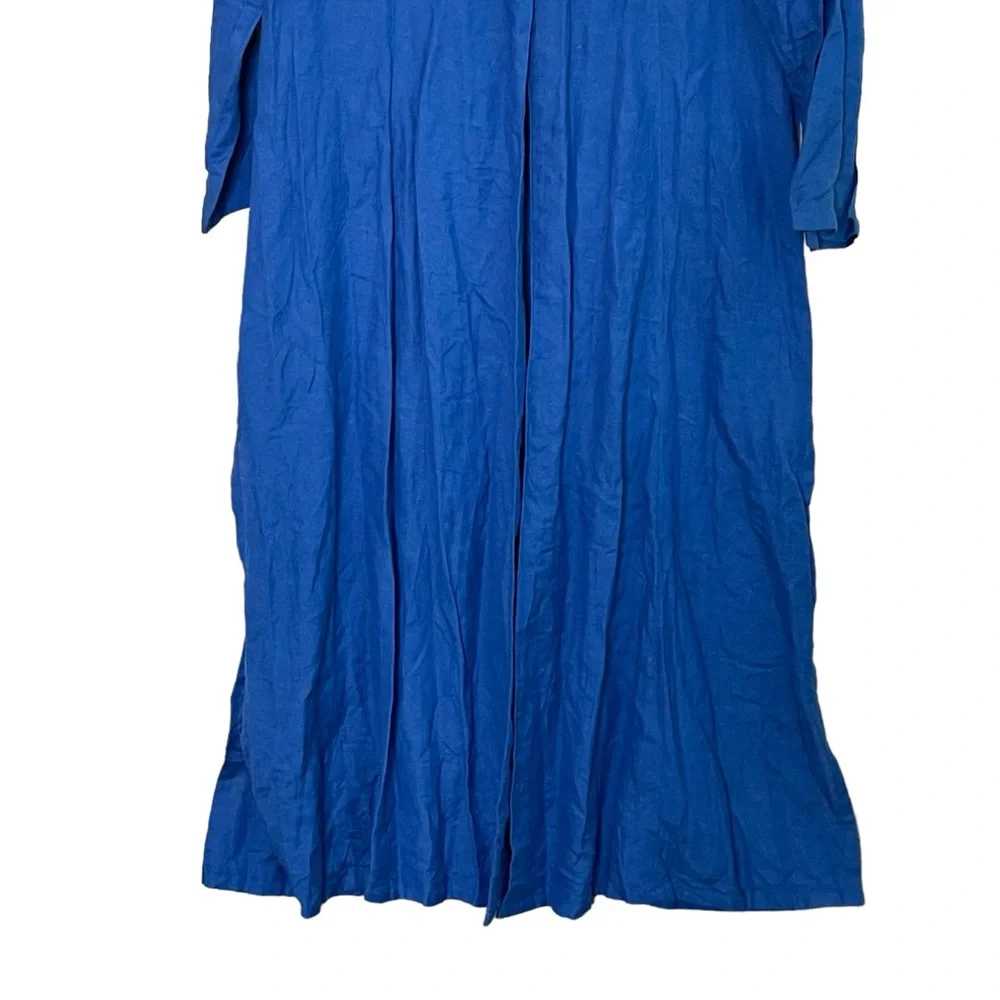 Ashro Flax V Neck PeterPan Collar Duster Size 16 Side Slits Blue Beach Cover